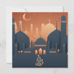 Tarjeta Festiva Eid Mubarak Crescent Mosque Goldrose Azul