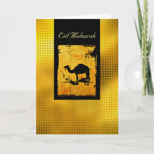 Tarjeta Festiva Eid Mubarak de lentejuelas doradas