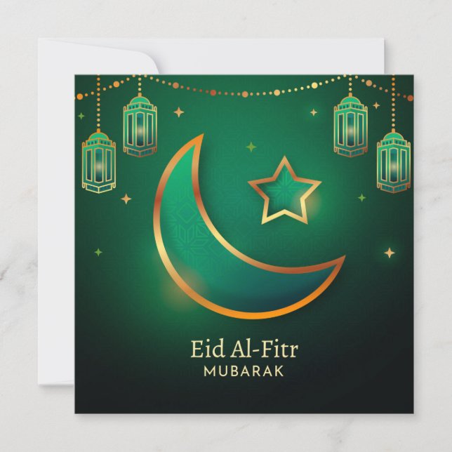 Tarjeta Festiva Eid Mubarak Estrella Crescent Linterna Islámica Ve (Anverso)