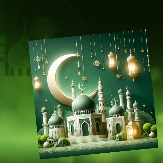 Tarjeta Festiva Eid Mubarak Estrella de la Media Luna Verde (Subido por el creador)