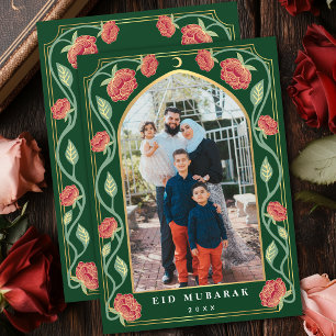 Tarjeta Festiva Eid Mubarak Floral Verde Elegante Foto