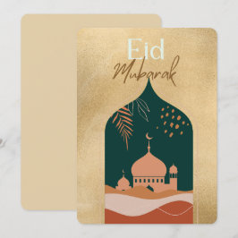 Tarjeta Festiva Eid Mubarak Gold Watercolor Elegante Eid