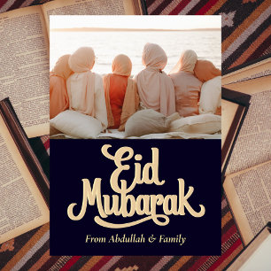 Tarjeta Festiva Eid Mubarak Ramadan Elegante Foto Oro Azul
