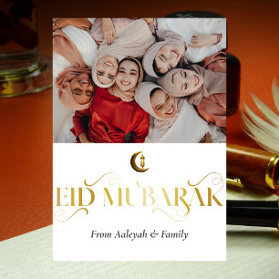 Tarjeta Festiva Eid Mubarak Ramadan Elegante Foto Oro Blanco