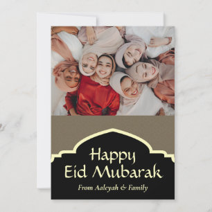 Tarjeta Festiva Eid Mubarak Ramadan elegante foto oro negro
