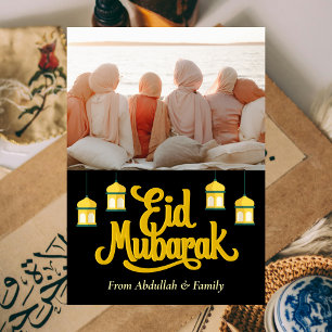 Tarjeta Festiva Eid Mubarak Ramadan Elegante Foto Oro Negro