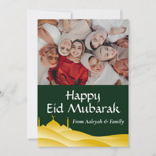 Tarjeta Festiva Eid Mubarak Ramadan Elegante Foto Oro Verde