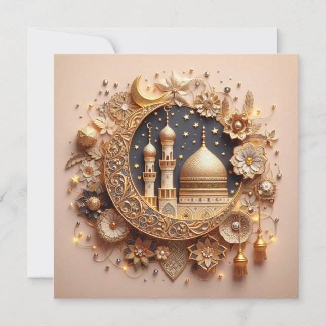 Tarjeta Festiva Eid Mubarak Ramadan Personalizable Saludos Textos (Anverso)