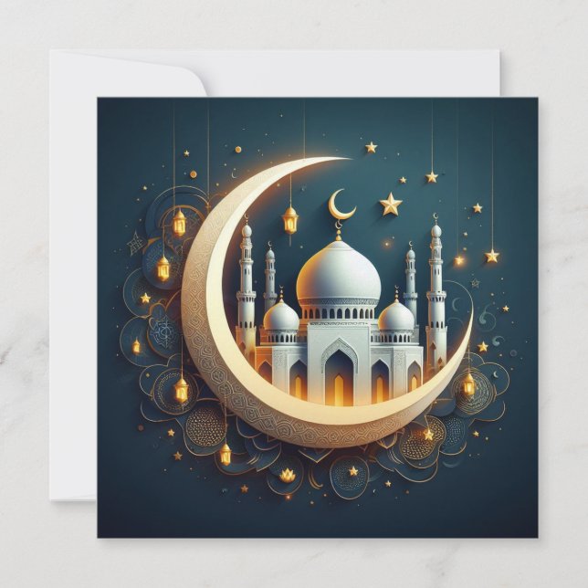 Tarjeta Festiva Eid Mubarak Ramadan Personalizable Saludos Textos (Anverso)