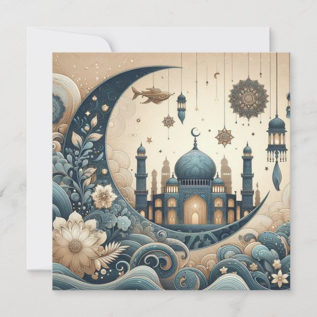 Tarjeta Festiva Eid Mubarak Ramadan Personalizable Saludos Textos (Anverso)