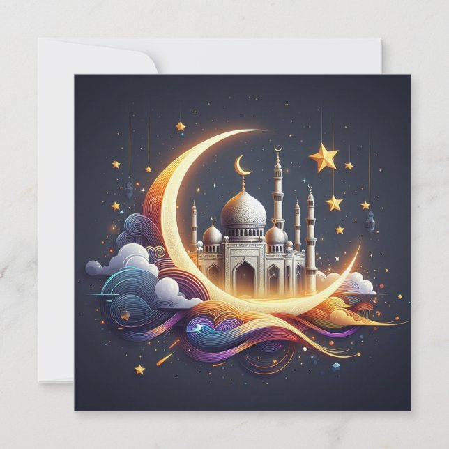 Tarjeta Festiva Eid Mubarak Ramadan Personalizable Saludos Textos (Anverso)