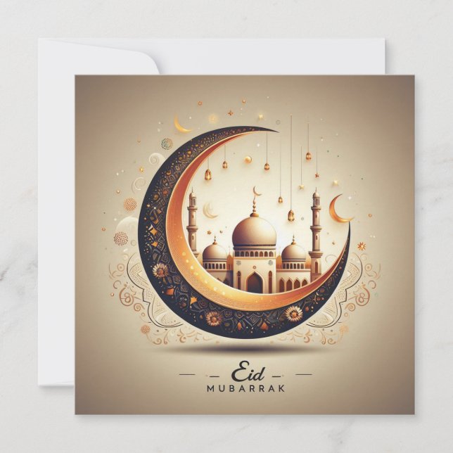 Tarjeta Festiva Eid Mubarak Ramadan Personalizable Saludos Textos (Anverso)
