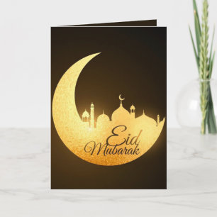 Tarjeta Festiva Eid Mubarak Rebosando Oro Marrón en la Mezquita Ce