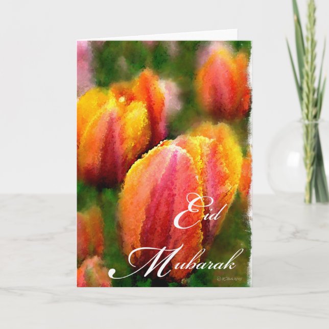 Tarjeta Festiva Eid Mubarak-Tulips (Anverso)
