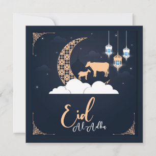 Tarjeta Festiva Eid ul Adha Mubarak Crescent Goat Islamic Lantern 