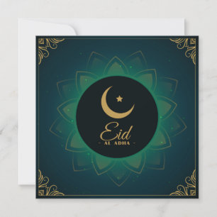 Tarjeta Festiva Eid ul Adha Mubarak Crescent Star Green Gold