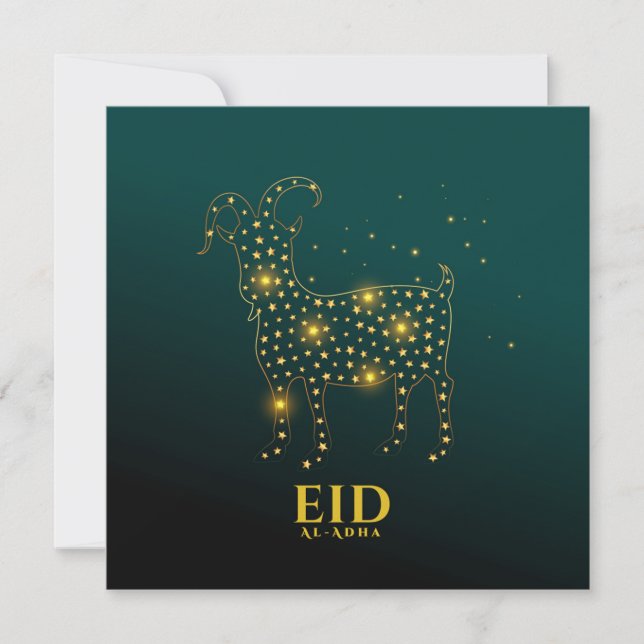 Tarjeta Festiva Eid Ul Adha Mubarak Goat Gold Blue (Anverso)