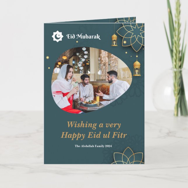 Tarjeta Festiva Eid ul Fitr Mubarak Foto De La Familia Eid Greet (Anverso)