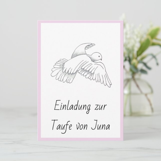 Tarjeta Festiva Einladungskarte zur Taufe mit Taubenmotiv Mädchen (Anverso de pie)
