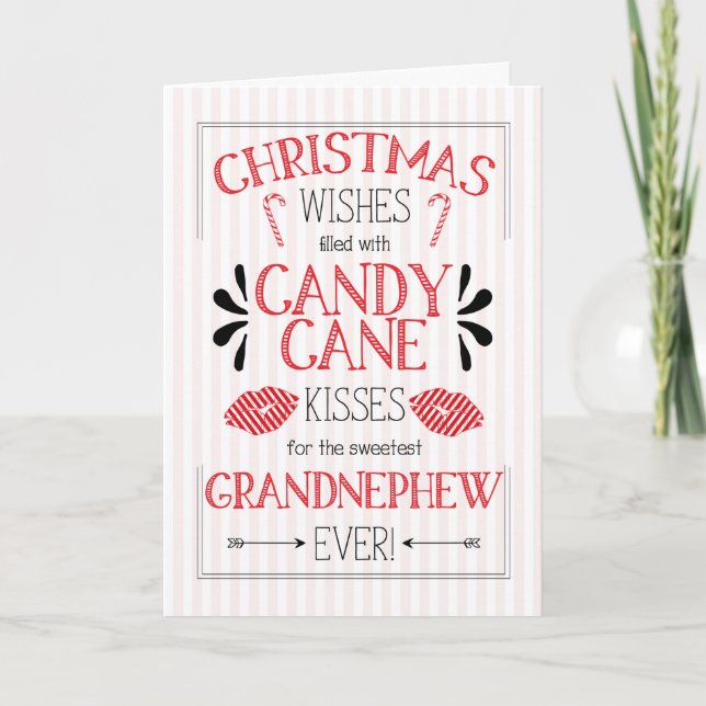 Tarjeta Festiva El abuelo del sobrino Candy Cane besa los deseos d (Anverso)
