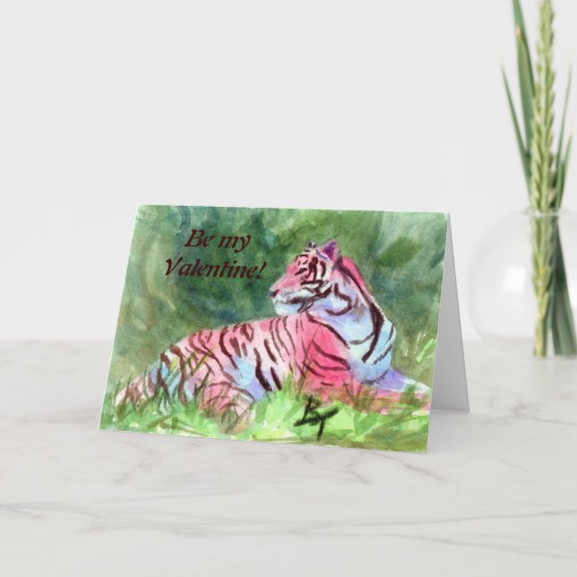 Tarjeta Festiva ¡El aceo rosado del tigre, sea myValentine! (Anverso)
