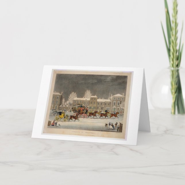 Tarjeta Festiva El acercamiento al navidad, grabado por la caza de (Anverso)
