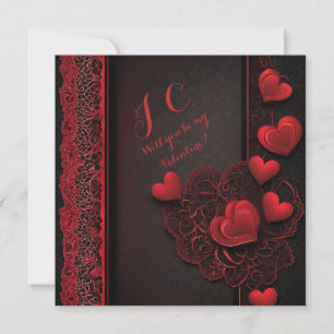Tarjeta Festiva El afecto de moda: corazones rojos y encaje