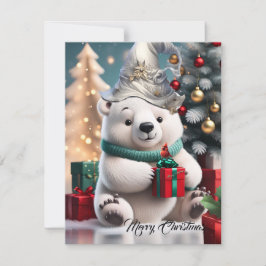 Tarjeta Festiva El agudo y esponjoso oso oso polar de los navidade