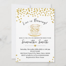 Tarjeta Festiva El amor es preparar té ducha Purpurina de oro invi