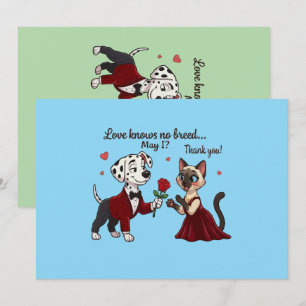 Tarjeta Festiva El amor no conoce raza Dálmata y gato siamés
