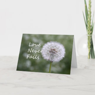 Tarjeta Festiva El amor nunca falla Dandelion Corinthians 13