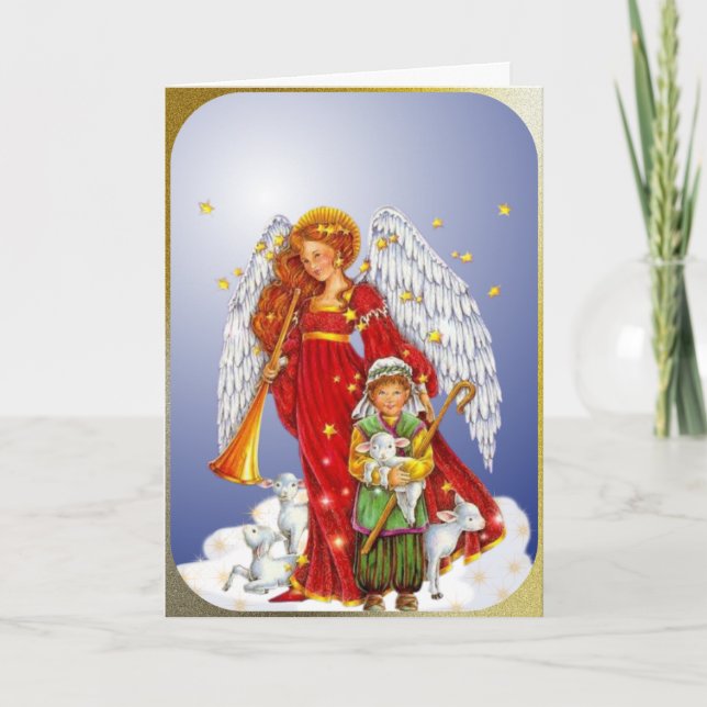 Tarjeta Festiva El ángel de los Navidades y el niño pastor (Anverso)