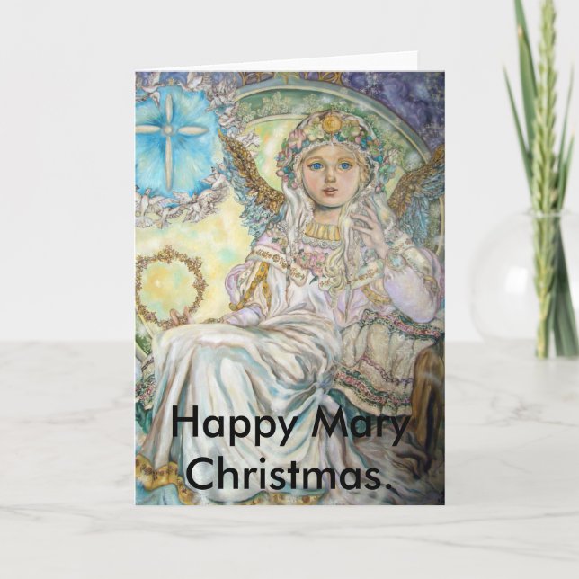 Tarjeta Festiva El ángel del rosa de navidad., Maria feliz Ch… (Anverso)