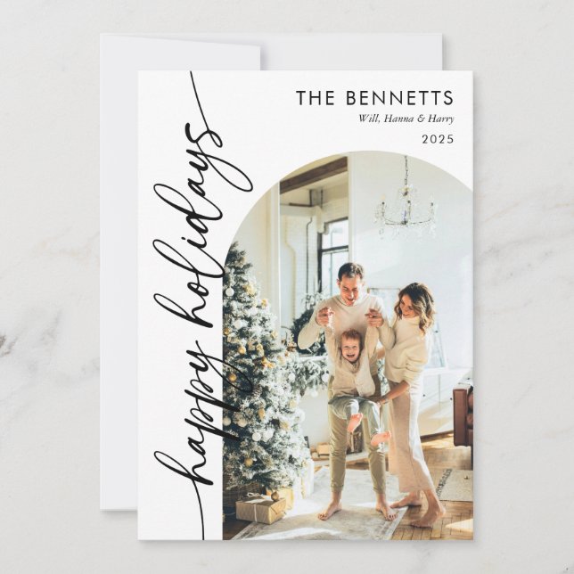 Tarjeta Festiva El Año Minimalista Moderno En La Foto De Arco De R (Anverso)