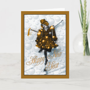 Tarjeta Festiva El Año Nuevo desea a la chica marchosa del vintage