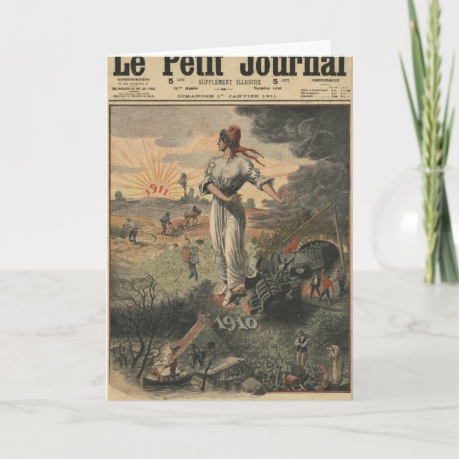 Tarjeta Festiva El Año Nuevo, Francia espera por mejores días (Anverso)