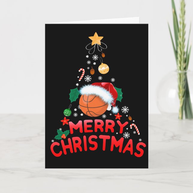 Tarjeta Festiva El árbol navideño basketball Santa Hat 2021 (Anverso)