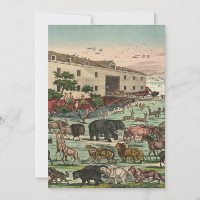 Tarjeta Festiva El arca de Noé vintage (Anverso)