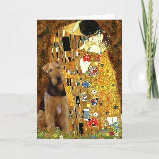Tarjeta Festiva El beso - Airedale Terrier (#1) (Anverso)