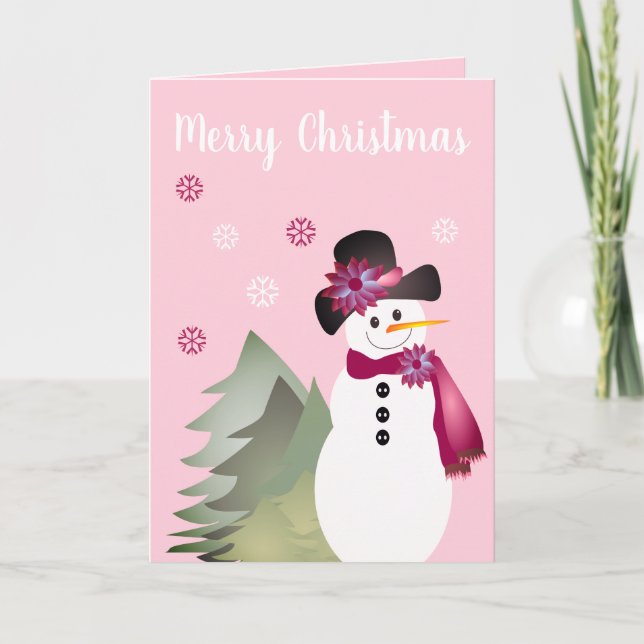 Tarjeta Festiva El blanco rosado de Snowman (Anverso)