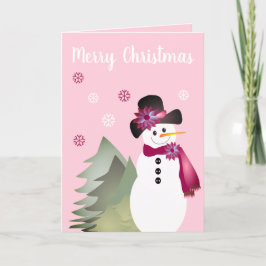 Tarjeta Festiva El blanco rosado de Snowman