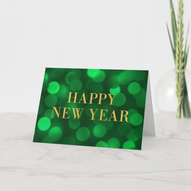 Tarjeta Festiva El Bokek verde esmeralda ilumina el oro feliz año  (Anverso)