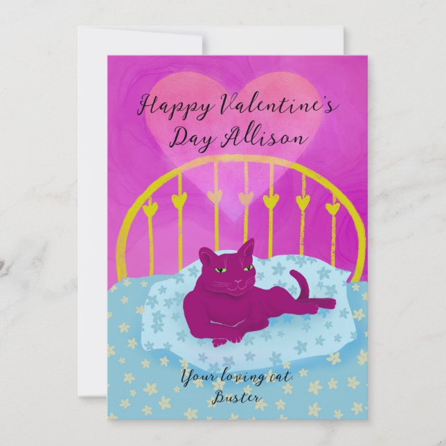 Tarjeta Festiva El bonito San Valentín del gato (Anverso)