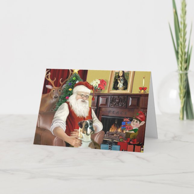 Tarjeta Festiva El bóxer de Santa (orejas naturales) (Anverso)
