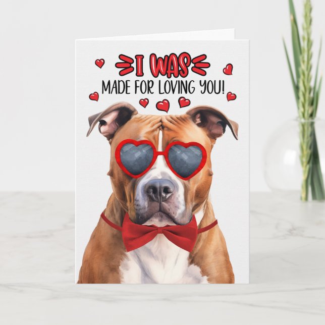 Tarjeta Festiva El Bulldog americano Pit te ama a Valentine (Anverso)