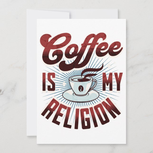 Tarjeta Festiva El café es mi religión - Gracioso (Anverso)