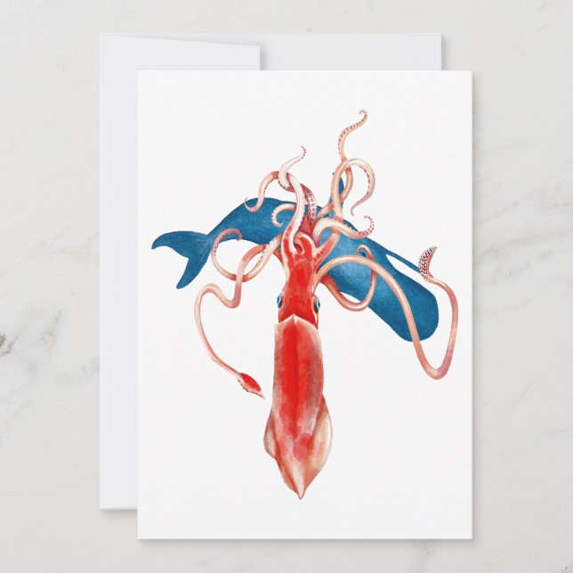 Tarjeta Festiva El calamar gigante contra la ballena (Anverso)