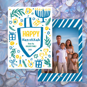 Tarjeta Festiva El caprichoso PERSONALIZADO Dreidel Menorah Foto H