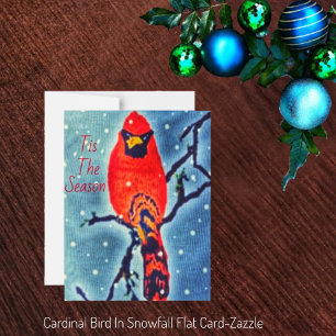 Tarjeta Festiva El Cardenal Bird En La Nevada