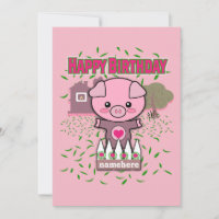 El cerdo lindo del feliz cumpleaños de los chicas